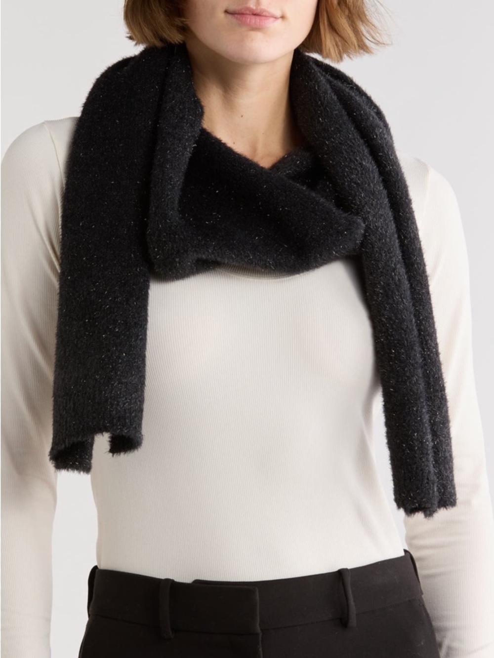 AllSaints Metallic Faux Fur Scarf in Black NWT